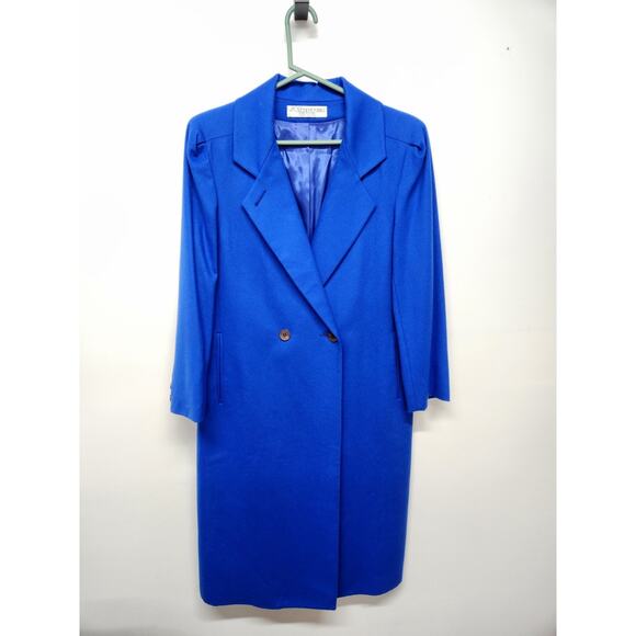 Vintage Alorna Petites Women's Royal Blue Pure Wool Midi Coat, Size 12-14P - Picture 1 of 13